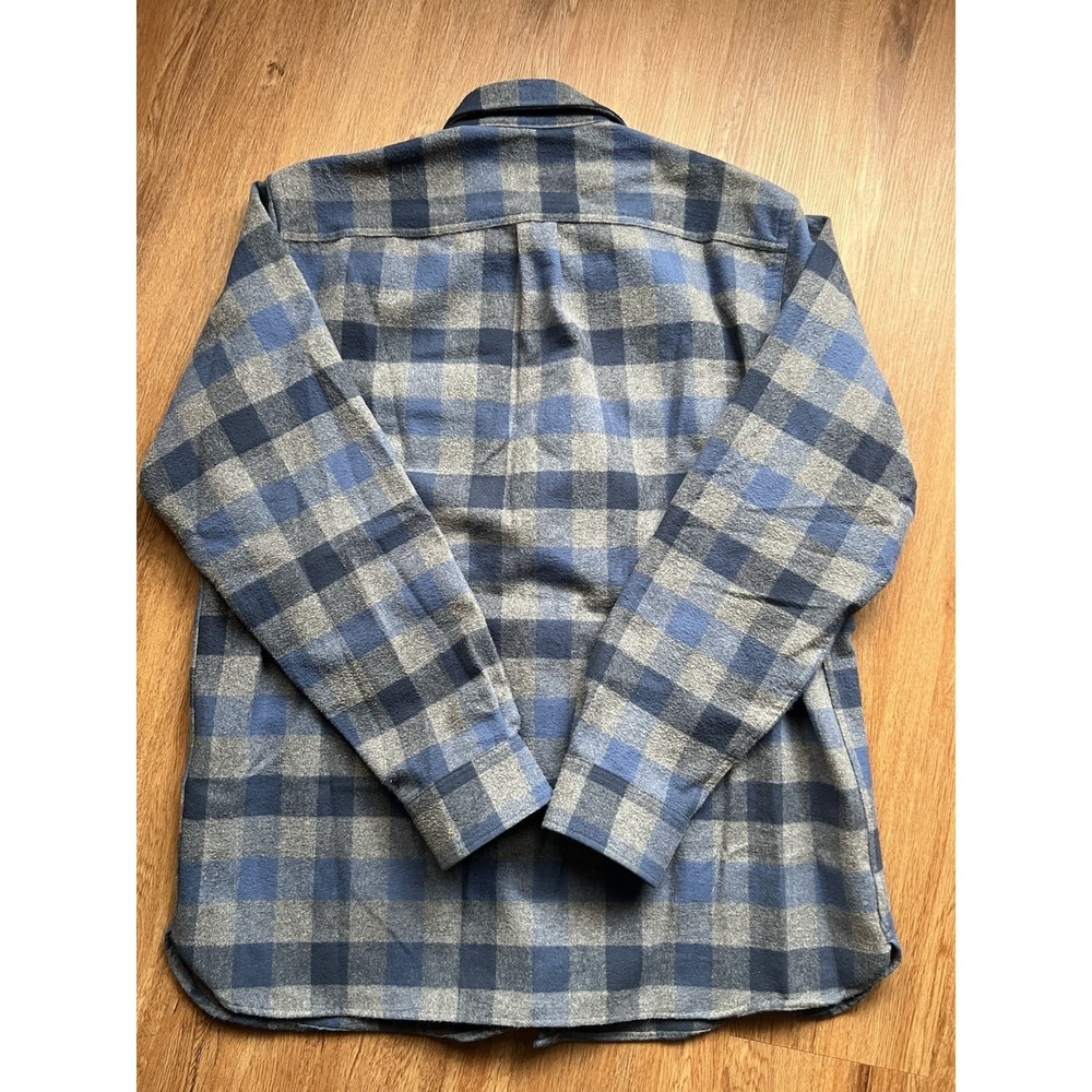 LL Bean Chamois Cloth Shirt Mens Large Blue Grey Buffalo Plaid Flannel 277981 - Picture 2 of 5